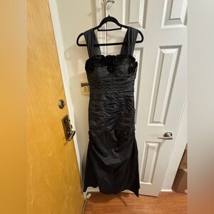 VM Collection Strapless Black Dress with Floral Accents
